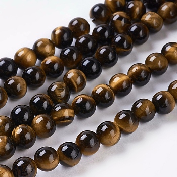 Natural Tiger Eye Beads Strands, Round, 6mm, Hole: 1mm, about 31pcs/strand, 8 inch