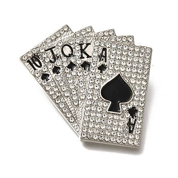 Poker Card Enamel Pins, Alloy Brooches for Backpack Clothes, Platinum, 36x40mm