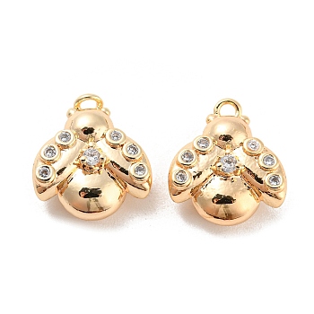 Brass Micro Pave Cubic Zirconia Charms, Beetle, Real 18K Gold Plated, 12.5x11x5mm, Hole: 1.2mm