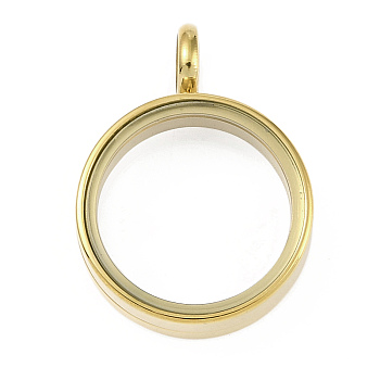 Ion Plating(IP) 304 Stainless Stee Locket Pendants, with Glass, Flat Round Charm, Real 18K Gold Plated, 26x19x6mm, Hole: 5mm