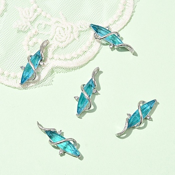 5Pcs Alloy Pendants, Horse Eye, with Glass, Faceted, Platinum, Light Sky Blue, 32x7x12mm, Hole: 3x4mm
