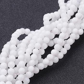 Natural White Jade Beads Strands, Dyed & Heated, Round, White, 4mm, Hole: 0.8mm, 15 inch~16 inch