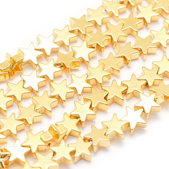 Electroplate Non-magnetic Synthetic Hematite Beads Strands, Grade AA, Long-Lasting Plated, Star, Golden Plated, 8x8x2.5mm, Hole: 1mm, about 65pcs/strand, 15.7 inch(40cm)