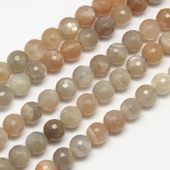 Natural Multi-Moonstone Beads Strands, Faceted, Round, 6mm, Hole: 1mm, about 65pcs/strand, 15.7 inch