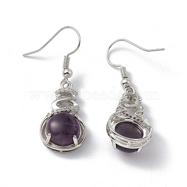 Natural Amethyst Gourd Dangle Earrings with Crystal Rhinestone(EJEW-A092-04P-02)-2