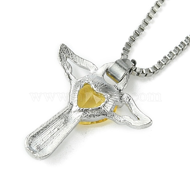 Cubic Zirconia Fairy with Heart Pendant Necklace with Box Chains(NJEW-C004-01B)-3