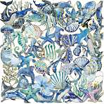 50Pcs Sea Animals PET Cartoon Stickers, Self-adhesive Decals, for Suitcase, Skateboard, Refrigerator, Helmet, Sky Blue, 50~75x40~63x0.1mm(STIC-T0001-06)