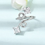 316L Stainless Steel Cubic Zirconia Cuff Open Rings, Square, Stainless Steel Color, 17mm(SA-CBAB122-07P-02)