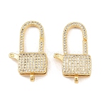 Square Brass Micro Pave Clear Cubic Zirconia Lobeter Claw Clasps, Long-Lasting Plated, Rack Plating, Lead Free & Cadmium Free, Real 18K Gold Plated, 29x13x6mm, Hole: 1.9mm(KK-C162-018G)