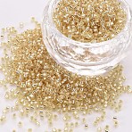Glass Cylinder Beads, Seed Beads, Silver Lined, Round Hole, Light Khaki, 1.5~2x1~2mm, Hole: 0.8mm, about 80000pcs/bag, about 1pound/bag(SEED-S047-R-003)