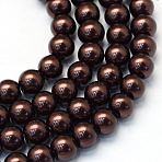 Baking Paint Pearlized Glass Pearl Round Bead Strands, Saddle Brown, 8~9mm, Hole: 1mm, about 100~105pcs/strand, 31.4 inch(HY-Q330-8mm-40)