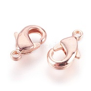 Brass Lobster Claw Clasps, Nickel Free, Real Rose Gold Plated, 12x7x2.5mm, Hole: 1mm(KK-S314-42RG)