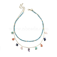 2Pcs 2 Style Natural & Synthetic Mixed Gemstone Chip Beaded Bib Necklaces Set, with Brass Cable Chains, 15.63 inch(39.7cm), 17.44 inch(44.3cm), 1Pc/style(NJEW-TA00106)