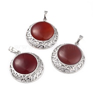 Natural Red Agate Pendants with Hollow Platinum Brass Findings, Flat Round, 33.5x30x6mm, Hole: 8x5mm(G-P448-A08-P)