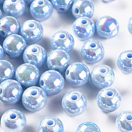 Opaque Acrylic Beads, AB Color Plated, Round, Light Sky Blue, 10x9mm, Hole: 2mm, about 940pcs/500g(MACR-S370-D10mm-SS2113)