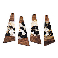 Transparent Resin & Walnut Wood Big Pendants, with Gold Foil, Trapezoid Charms, Black, 57.5x19.5x3mm, Hole: 2mm(RESI-TAC0017-71-A01)