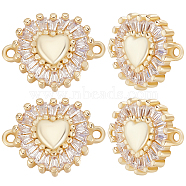 6Pcs Brass Pave Clear Cubic Zirconia Connector Charms, Heart Links, Golden, 14x18x3.5mm, Hole: 1.2mm(ZIRC-BBC0001-74)