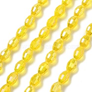 Transparent Electroplate Glass Beads Strands, Faceted, Oval, Yellow, 8.5x5.5mm, Hole: 1.2mm, about 70pcs/strand, 20.87~23.23''(53~59cm)(EGLA-A037-T6x8mm-B07)