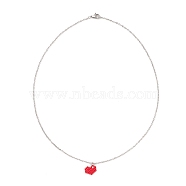 Glass Seed Heart Pendant Necklaces, 304 Stainless Steel Necklace, Red, 17.80 inch(45.2cm)(NJEW-MZ00020-02)