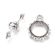 Tibetan Style Alloy Toggle Clasps, Flower, Antique Silver, Flower: 20.5x16x2mm, Hole: 2.5x4mm, Bar: 23.5x6x8mm, Hole: 2.5mm(PALLOY-E569-01AS)