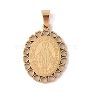 PVD Vacuum Plating 304 Stainless Steel Pendants, Oval with Virgin Mary Charm, Religion, Golden, 28x20x2mm, Hole: 6x3mm(STAS-M068-11A-G)