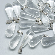 Synthetic Quartz Crystal Pendants, with Stainless Steel Snap On Bails, teardrop, 28~30x10~12mm, Hole: 6x4mm(X-G-T081-27)