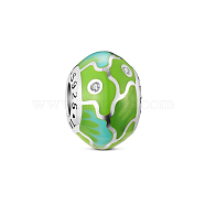 TINYSAND Rhodium Plated 925 Sterling Silver Amazing Landscape Enamel Charm European Bead, with Cubic Zirconia, Yellow Green, 13.23x9.47mm, Hole: 4.38mm(TS-C-219)