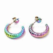 Ion Plating(IP) 304 Stainless Steel Crescent Moon Stud Earrings, Half Hoop Earrings for Women, Rainbow Color, 14x18x3.5mm, Pin: 0.7mm(EJEW-F283-05MC)