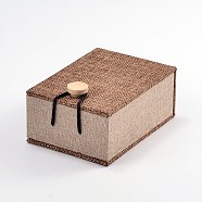 Rectangle Wooden Pendant Necklace Boxes , with Burlap and Velvet, Camel, 10.5x7.4x5.1cm(X-OBOX-N013-03)