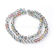 Electroplate Glass Faceted Rondelle Beads Strands,  Half Plated, Green, 10x8mm, Hole: 1mm, about 63~65pcs/strand, 19.2~20 inch(48~50cm)(EGLA-D020-10x8mm-15)