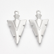 201 Stainless Steel Pointed Pendants, Arrow, Stainless Steel Color, 28.5x15.5x2.5mm, Hole: 1.6mm(X-STAS-T045-23P)