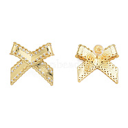 Cubic Zirconia Bowknot Stud Earrings, Golden Brass Jewelry for Women, Nickel Free, Clear, 22x23mm, Pin: 0.7mm(EJEW-N011-64)