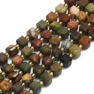 Natural Picasso Jasper Beads Strands, Faceted, Cube, 6.5~7.5x6.5~7.5x6.5~7.5mm, Hole: 1.2mm, about 43~44pcs/strand, 15.35~15.55 inch(39~39.5cm)(G-I376-D86-01)