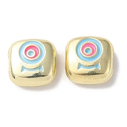 Eco-Friendly Alloy Enamel Beads, Square with Eye, Golden, 10x10x4mm, Hole: 1.8mm(PALLOY-M215-07G)