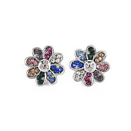 Rack Plating Alloy European Beads, with Rhinestone, Large Hole Beads, Cadmium Free & Nickel Free & Lead Free, Platinum, Flower, Colorful, 12.5x12.5x9mm, Hole: 5mm(MPDL-N039-166)