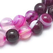 Natural Striped Agate/Banded Agate Beads Strands, Dyed & Heated, Round, Fuchsia, 6mm, Hole: 1.2mm, about 62pcs/strand, 14.9 inch(38cm)(G-I254-03A-03)