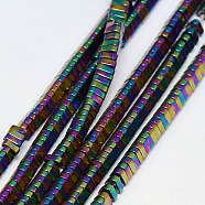 Electroplate Non-magnetic Synthetic Hematite Beads Strands, Triangle, Grade A, Multi-color Plated, 3x3x1mm, Hole: 1mm, about 400pcs/strand, 16 inch(G-J174-3x3mm-03)