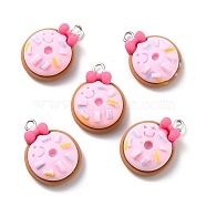 Resin Pendants, with Platinum Iron Peg Bail, Donut and Bowknot, Pearl Pink, 23.5x17.5x7.5mm, Hole: 2mm(RESI-C002-02)