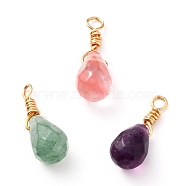Wire Wrapped Faceted Natural & Synthetic Mixed Stone Pendants, with Golden Plated Brass Wire, Teardrop, 16mm, Hole: 2mm(X-PALLOY-JF00541)