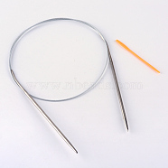 Steel Wire Stainless Steel Circular Knitting Needles and Random Color Plastic Tapestry Needles, More Size Available, Stainless Steel Color, 800x4.5mm, 2pcs/bag(TOOL-R042-800x4.5mm)