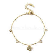 Ion Plating(IP) 304 Stainless Steel Chains Anklet, with Cubic Zirconia Charms Anklet, Golden, Flower, 6-3/4 inch(17cm)(AJEW-H148-13D-G)