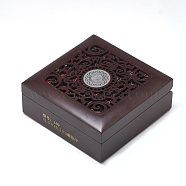 Wooden Bracelet Boxes, with Cloth Inside, Square, Coconut Brown, 12.5x12.5x5cm(OBOX-Q014-03B)