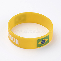 Silicone Wristbands Bracelets, Cord Bracelets, Brazil, Yellow, 202x19x2mm