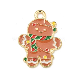 Christmas Theme Alloy Enamel Pendants, Light Gold, Gingerbread Man, 23x17x1.2mm, Hole: 2mm(ENAM-I060-01E)