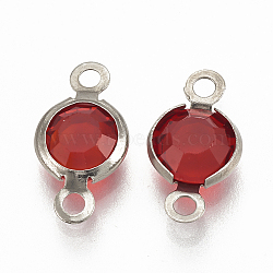 304 Stainless Steel Links connectors, with Glass, Flat Round, Stainless Steel Color, Dark Red, 15x8.5x4mm, Hole: 1.5mm(STAS-S078-16G)