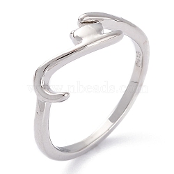 Brass Cuff Rings, Open Rings, Cat Shape, Platinum, US Size 6, Inner Diameter: 16.6mm(RJEW-P020-11P)
