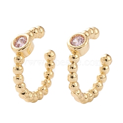 Brass Micro Pave Cubic Zirconia Cuff Earrings, Long-Lasting Plated, Real 18K Gold Plated, Plum, 12x11.5x2~3mm(EJEW-H109-01E-G)
