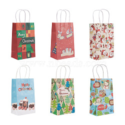 Magibeads 24Pcs 4 Style Christmas Theme Kraft Paper Gift Bags, with Handles, Shopping Bags, Mixed Patterns, 13.5x8x22cm, 6pcs/style(CARB-MB0001-08)