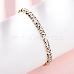 304 Stainless Steel Pave Clear Cubic Zirconia Tennis Bracelets, 201 Stainless Steel Box Chain Slider Bracelets for Women, Real 18K Gold Plated, Ion Plating(IP), Rectangle, 1/4 inch(0.5cm), Inner Diameter: 2~2-7/8 inch(5.1~7.2cm)(BJEW-G754-03G-02)