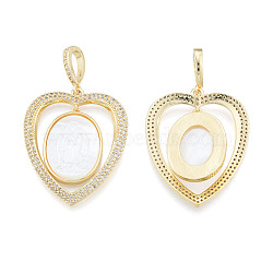 Brass Micro Pave Clear Cubic Zirconia Pendants, with Shell, Nickel Free, Real 18K Gold Plated, Heart, Creamy White, 37x30x3.5mm, Hole: 4x8mm(KK-N227-137)